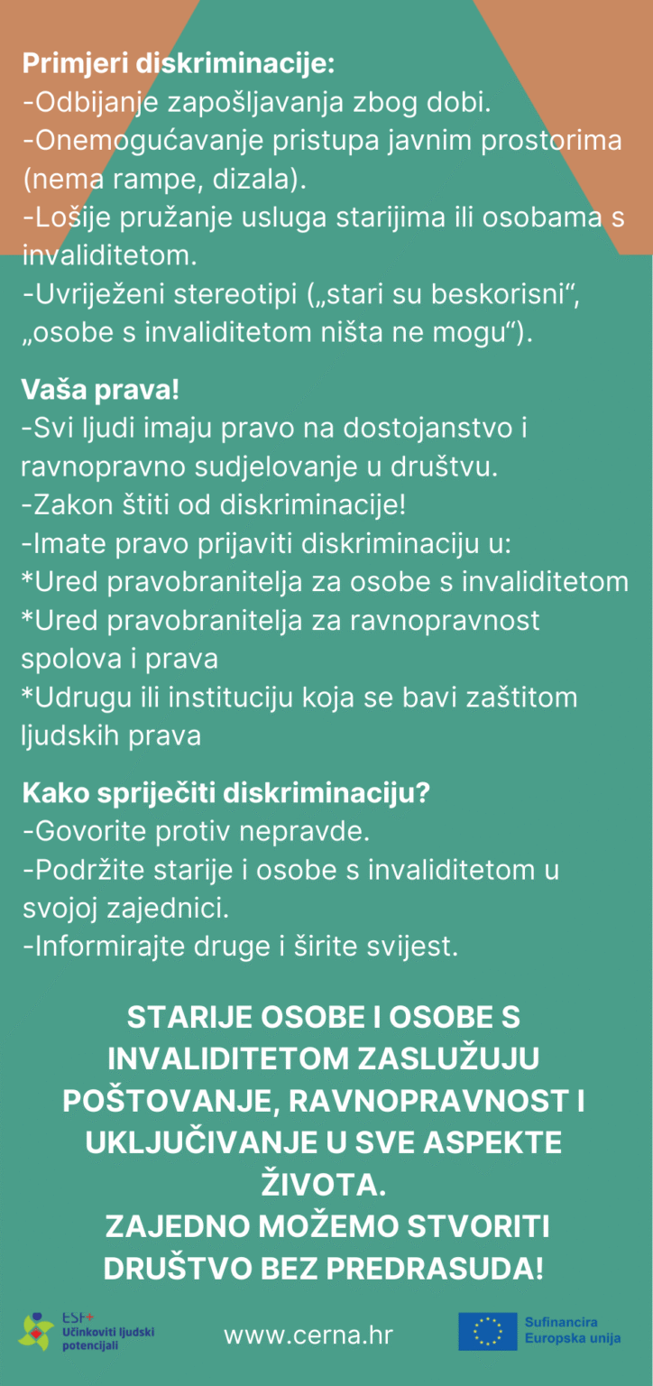 Plakat protiv diskriminacije starijih i osoba s invaliditetom.