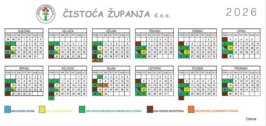 Raspored odvoza otpada Županja 2026.