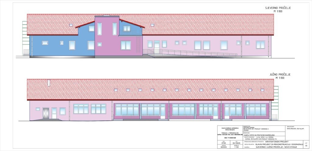 Nacrt zgrade sjeverno i južno pročelje